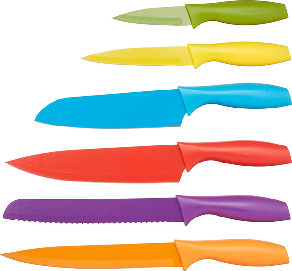 Color-Coded Dishwasher Safe Kitchen Knife Set, 12-Piece with Ergonomic Handles, Non-Stick Sharp Blades, 6 Knives with 6 Blade Guards, Multicolor, 13.88 X 4.13 X 1.38 Inch4