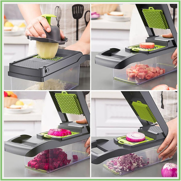 Vegetable Cutter Multifunctional Dicing Blades Slicer Shredder Fruit Peeler Potato Cheese Drain Grater Chopper Kitchen Tools(Pink)2