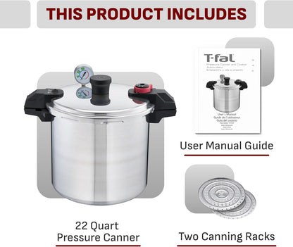 22-Quart Aluminum Pressure Canner, 3 PSI Settings, Home Canning, Includes Racks & Canning Guide, Large Capacity, Pressure & Water Bath Canning for Vegetables, Meats, Seafood & Fruits, Silver2