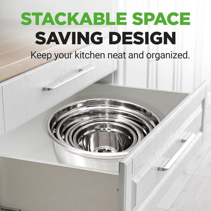 10 Piece Stainless Steel Mixing Bowls with Lids Set, Dishwasher Safe, 5 Stackable Nesting Bowls and 5 Bpa-Free Lids for Kitchen, Cooking, Food Storage, Meal Prepping, Mixing & Serving3