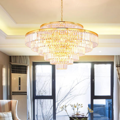 Crystal Chandeliers Modern Style Gold 39 Inch & Lights round Hanging Classic, Pendant Ceiling Chandelier Lighting Fixture 7-Tier for Dining Room Living Room2