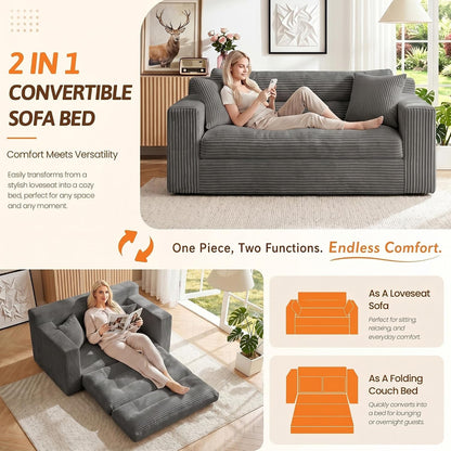 Boneless Loveseat Sofa Couch, 2 in 1 Convertible Sofa Bed with Pillows, Fold Out Bean Bag Chair Boneless Floor Couch for Living Room Bedroom Office Lounge Apartment, No Assembly Needed, Grey6