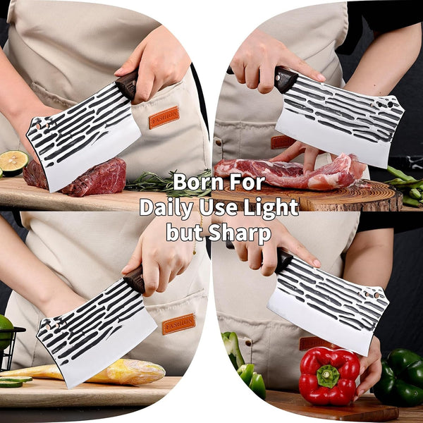 Forged Cleaver Knife Butcher Knife for Vegetable and Meat Cutting,With Non-Slip Wooden Handle6