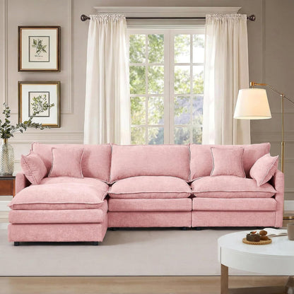 Modern 102" L Shaped Sectional Sofa Cloud Couch, Modern Chenille Comfy Modular Sleeper Sofa, Upholstery Sofa with Ottoman & Memory Foam for Living Room, Pink1