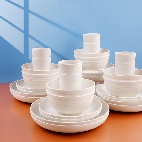 32Pcs Beige Wheat Straw Dinnerware Set for 8, Unbreakable Dishes6