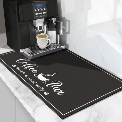Fashion Coffee Mat, Dish Drying Mat 12" X 20" Black | Hide Stain, Absorbent, Coffee Bar Accessories, Heat Resistant, Non-Slip, Eco-Friendly, Easy to Clean1
