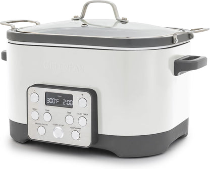 Electric 6QT Slow Cooker with Lid, Ceramic Nonstick Pfas-Free Removable Pot, 5-In-1 Multifunction Design, In-Pot-Browning, Keep Warm Setting, Dishwasher & Oven Safe Inner Bowl, Cream1