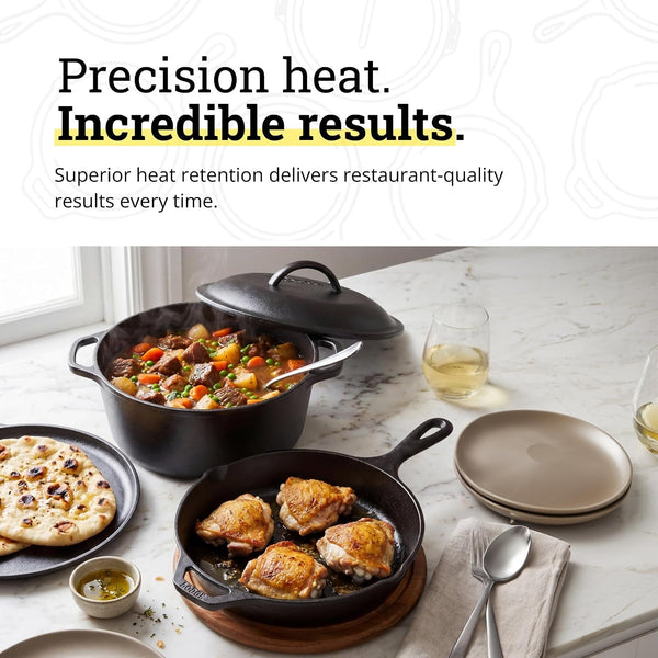 Cast Iron Set - 4-Piece Set - Pre-Seasoned Kitchen Set - Skillet, Griddle & Dutch Oven Included - Pfas-Free Non-Toxic Cookware | Pfas-Free Cast Iron Set Includes Skillets, Griddle & Dutch Oven for Non-Toxic Everyday Cooking, Made in USA3