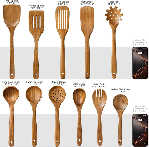 Wooden Spoons for Cooking, 11-Piece Acacia Wood Kitchen Utensil Set, Nonstick Safe Wooden Spatulas and Spoons, Heat Resistant Cooking Utensils for Everyday Meals (A11)7
