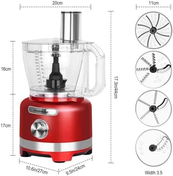 16-Cup Food Processor, Heavy-Duty 9-Function Appliance with 7 Blades & 3 Speeds for Dough Kneading, Meat Chopping, Slicing, Shredding & Making French Fries, 600W (Red, 16 Cup)3