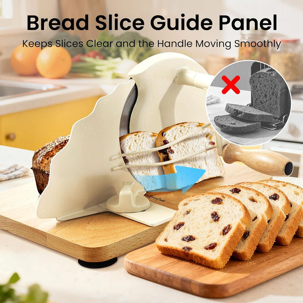 Manual Bread Slicer for Homemade Bread, Bread Cutter for Adjustable and Even Slices, Classic Hand Crank Sourdough Slicer with Scale Line & Powerful Suction Cup, Sharp Stainless Steel Blade (Cream)2