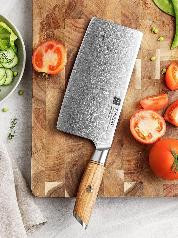 Cleaver Knife 7.5 Inch, 73 Layer Damascus Steel Powder Steel Core Chinese Chef'S Knife, Multifunction Vegetable Meat Slicing Knife with Olive Wood Handle -Lan Series7