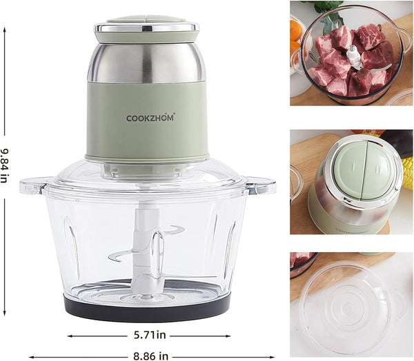 Green Food Processor,500W Electric Meat Grinder with 8 Cup Glass Bowl and 4 Sharp Blades, Food Chopper & Vegetable Chopper for Home Use,Meat Processor, Vegetables, Fruits and Nuts3