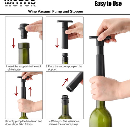 Wine Saver Vacuum Pump with 4 Stoppers, Wine Preserver, Black | Reusable Bottle Sealer, Keeps Fresh, Ideal Accessories Gift5