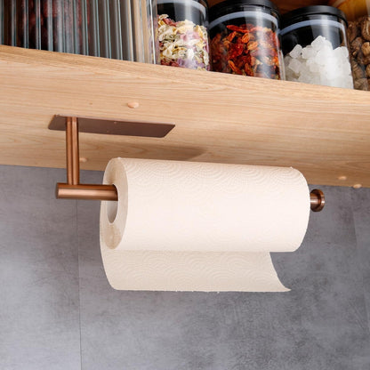 Paper Towel Holder - Self Adhesive Paper Towel Holder Wall Mount for Kitchen Rack， Adhesive Paper Towel Roll Rack for Bathroom Towel Kitchen ， Stainless Steel-Rose Gold1