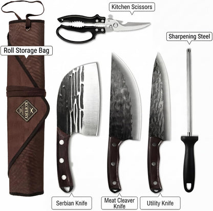 Damascus Butcher Knife Set for Pit Master & Brisket Carving | Full Tang Meat Cleaver, Grilling Tools, Smoking Meat Accessories, Outdoor Cooking, Portable Camping Case, Gifts for Men8