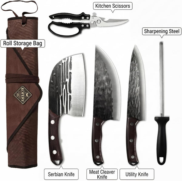 Damascus Butcher Knife Set for Pit Master & Brisket Carving | Full Tang Meat Cleaver, Grilling Tools, Smoking Meat Accessories, Outdoor Cooking, Portable Camping Case, Gifts for Men8