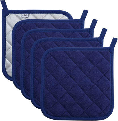 5 Pack Pot Holders for Kitchen Clearance | Cotton Made, Machine Washable, Heat Resistant Potholder, Hot Pads, Trivet for Cooking and Baking, Dark Blue1