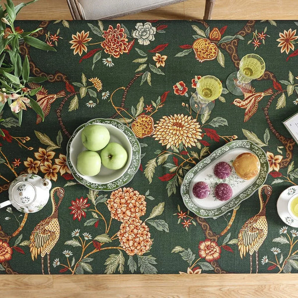 Designer Linen Green Rectangular Tablecloth,79"X55"-Mitchell4
