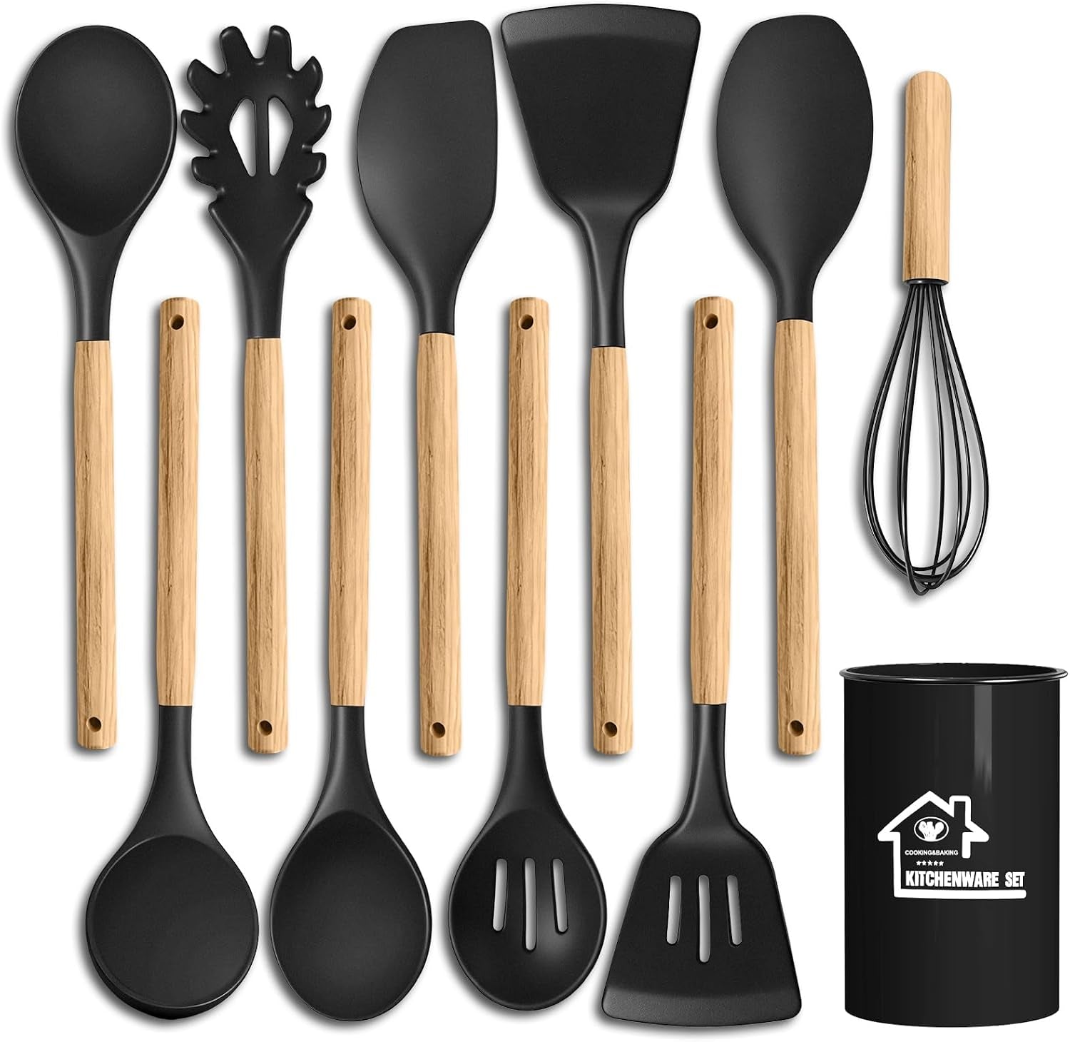 silicone-cooking-utensil-set-10-pcs-cooking-kitchen-utensils-set-nonstick-kitchen-utensils-446-f-heat-resistant-cookware-tools-of-spoon-brush-whisk-spatula-turner-tongs-black