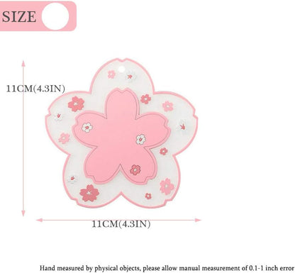 Sakura Coffee Cup Mat Kawaii Coaster 2PCS Cute Cherry Blossom PVC Home Tea Mug Pink Flower Pattern Anti-Skid Pot Bowl Pad Placemat for Desk Drink Table Decor Kawaii Accessories (Small)4