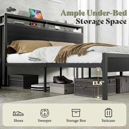 King Size Platform Bed Frame with Charging Station4