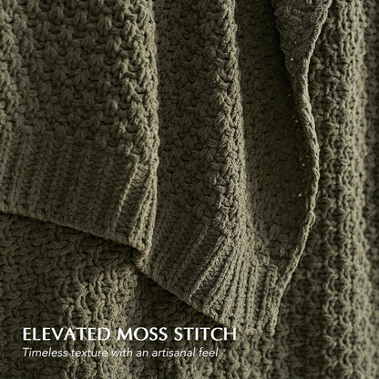 HOME Chunky Chenille Knit Throw Blanket, 50 X 60, Olive Green | Sculpted Moss Stitch, Chic Modern Farmhouse, All-Season Warmth, OEKO-TEX® Certified, Elegant Blanket for Couch, Bed, Sofa3