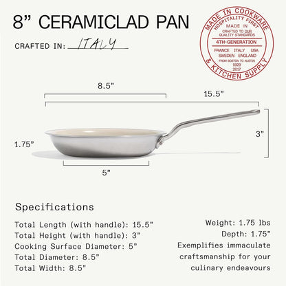 Made in Cookware - 3-Piece (Includes 8",10",12") Ceramiclad 2.0 Non Stick Frying Pan Set (Stainless Handle) - 5-Ply Stainless Clad with Stay-Cool Handle - Professional Cookware - Crafted in Italy3
