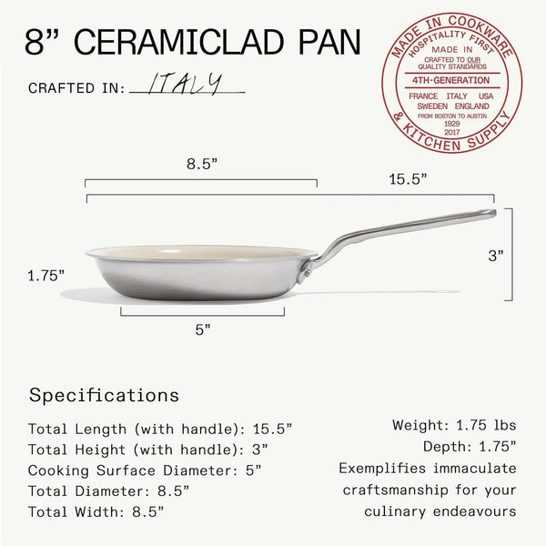 Made in Cookware - 3-Piece (Includes 8",10",12") Ceramiclad 2.0 Non Stick Frying Pan Set (Stainless Handle) - 5-Ply Stainless Clad with Stay-Cool Handle - Professional Cookware - Crafted in Italy3