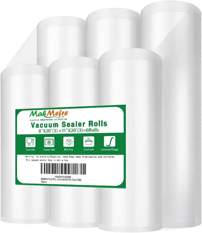 6RL Vacuum Sealer Bags Rolls 8"X20'(3)+11"X20'(3) for Food Storage1
