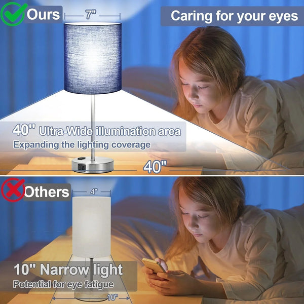Set of 2 Touch Control Table Lamps with 2 USB & AC Outlet, 3-Way Dimmable Bedside Nightstand Lamps for Bedroom Living Room Nursery, 800 Lumens 5000K Daylight Bulbs Included4
