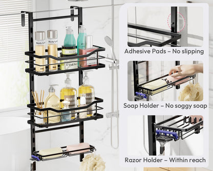 over the Door Shower Caddy - 3 Tier Adjustable Shower Organizer Hanging with Soap Holder, No Drilling Stainless Steel Bathroom Rack Hanging for Body Wash, Shampoo, Soap, Razor, Black6