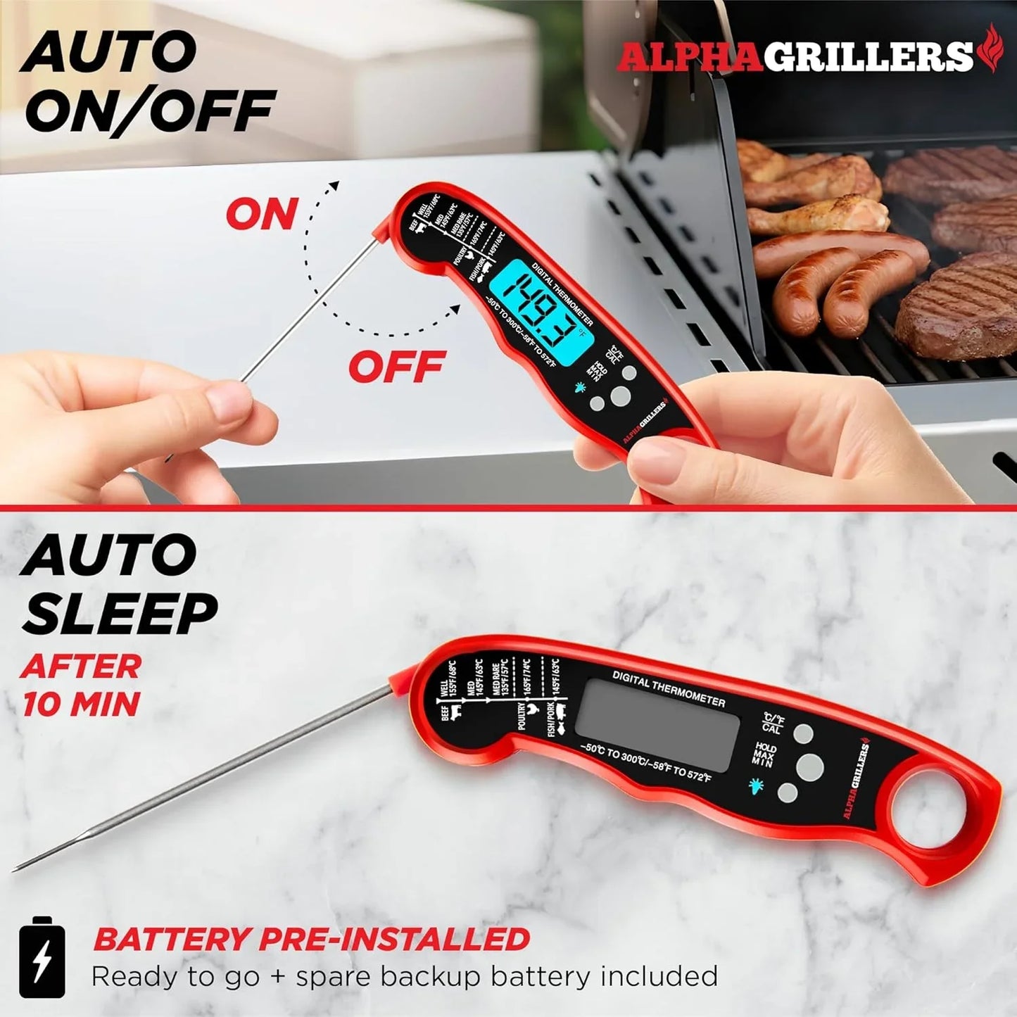 Digital Meat Thermometer Instant Read for Cooking & Grilling