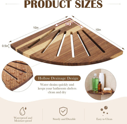 2 Pcs 10'' Acacia Wood Floating Corner Shower Shelf for Bathroom3