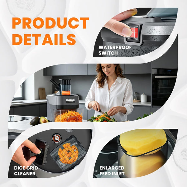 5 in 1 Electric Vegetable Chopper, 2 Food Inlets with Container | Commercial Food Processor, Multifunctional Shredder Slicer Dicer Crinkle Cutter Machine, for Potato Onion Carrot, 110V4
