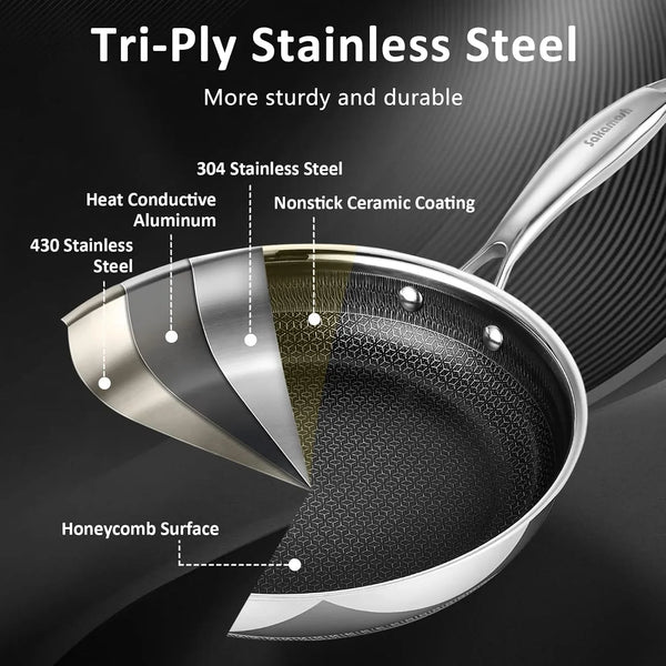 8" Hybrid Nonstick Frying Pan, Stainless Steel, Induction Safe | Pfas/Pfoa/Ptfe-Free Ceramic Pan, Dishwasher & Oven Safe, Stay-Cool Handle,Compatible with All Cooktops6