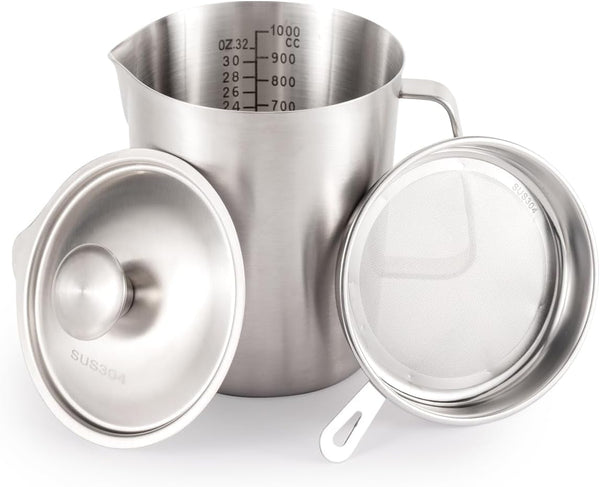 304 Stainless Steel Measuring Cup with Lid, Strainer, 32Oz Pitcher for Milk1