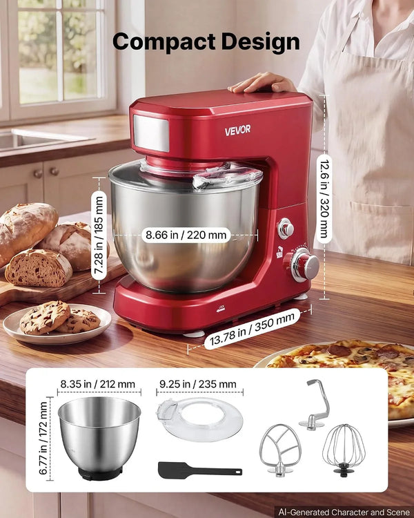 5.3+4.2 Qt Tilt Head Stand Mixer 400W Electric Dough Mixer, 3 Speeds Food Kitchen Mixer with Stainless Steel Bowl, Splash Guard, Dough Hook, Whisk, Beater, for Baking Mixing Whipping7