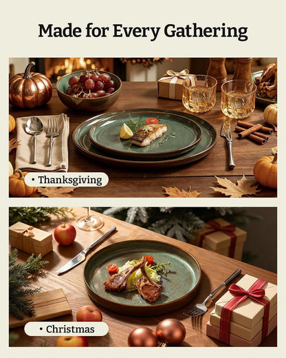 Milkyway 12-Piece Stoneware Dinnerware Set, Moss Green & Cocoa6