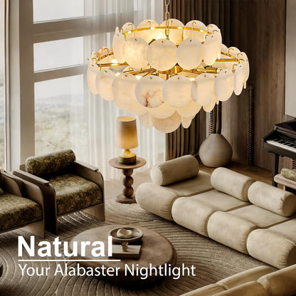 31.5" Alabaster Chandelier, Gold round Large Chandelier with Natural Stone Discs, Modern Luxury Dining Room Pendant Light Fixture for Living Room, Bedroom, Foyer2