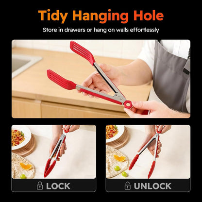 HST 3 Pack Kitchen Tongs, Non Stick Stainless Steel 9 Inch Tongs5