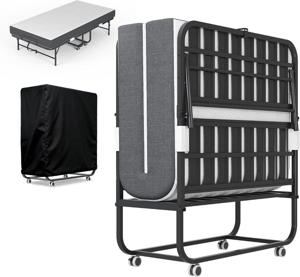 Folding Bed with Mattress,5-Inch Memory Foam Foldable Bed for Adults,500Lbs Capacity Rollaway Bed with Storage Cover and Sturdy Metal Frame,Space Saving Portable Guest Bed,75"*37.4"1
