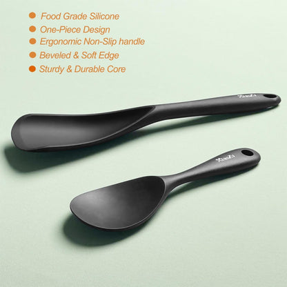 Silicone Cooking Spoon & Rice Scooper Set for Nonstick Cookwares, 2Pc Black3