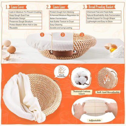 Sourdough Starter Kit, Sourdough Bread Baking Supplies, Sour Dough Starter Kits, Woven Bread Proofing Basket, Sourdough Kit Jar Sour Dough Bread Making Tools Kit Accessories, Gifts for Women Mom Wife6