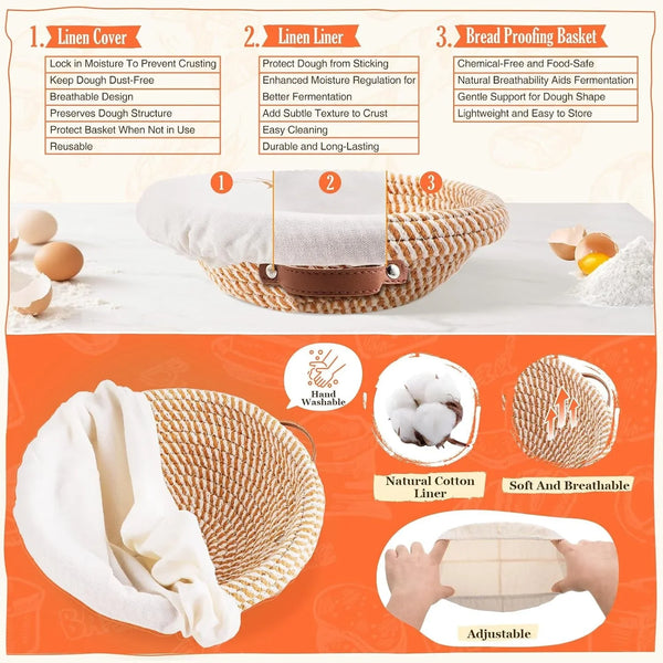 Sourdough Starter Kit, Sourdough Bread Baking Supplies, Sour Dough Starter Kits, Woven Bread Proofing Basket, Sourdough Kit Jar Sour Dough Bread Making Tools Kit Accessories, Gifts for Women Mom Wife6