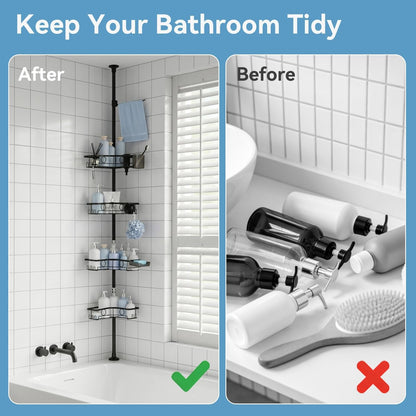 4-Tier Corner Shower Caddy Tension Pole Organizer, Black7