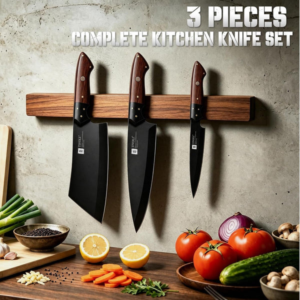 Kitchen Knife Set 3Pcs - Chef Knife Set with Full Tang Wooden Handle2