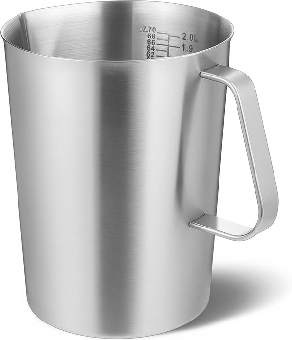 Stainless Steel Measuring Cup with Handle and Pour Lip, 2000Ml 70OZ Metal Pitcher with Oz and ML Marking, Heavy-Duty Milk Frothing Jug for Coffee Latte Art, Commercial and Home Kitchen1