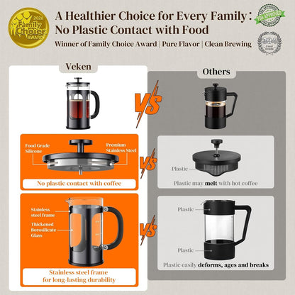 French Press Coffee Maker, No Plastic Touching Cafe,34Oz 1 L Cafetera | Thickened Glass Stainless Steel Brewer, Cold Brew Pot for Kitchen,Travel,Camping,Tea,Gifts,Bar Accessories, Decor,Dark Pewter2