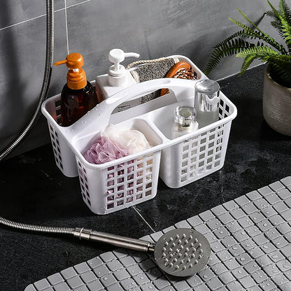 Plastic Shower Caddy Basket with Compartments, Portable Divided Cleaning Supply Storage Organizer with Handle for College Dorm Bathroom - White2